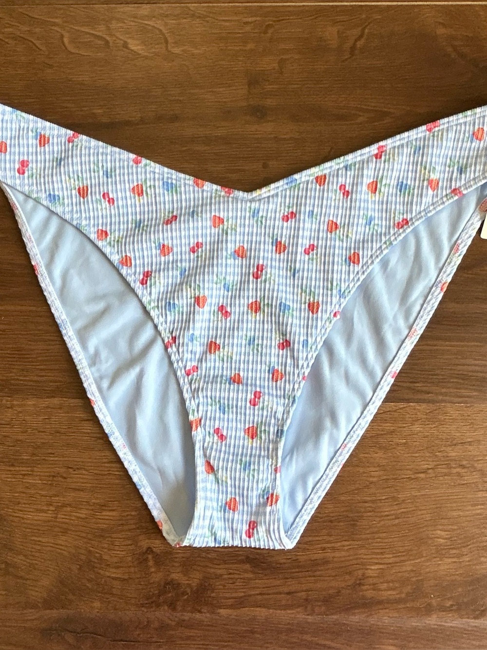Hollister Cheeky Blue Plaid with Fruit Print Swim Bikini Bottoms XL